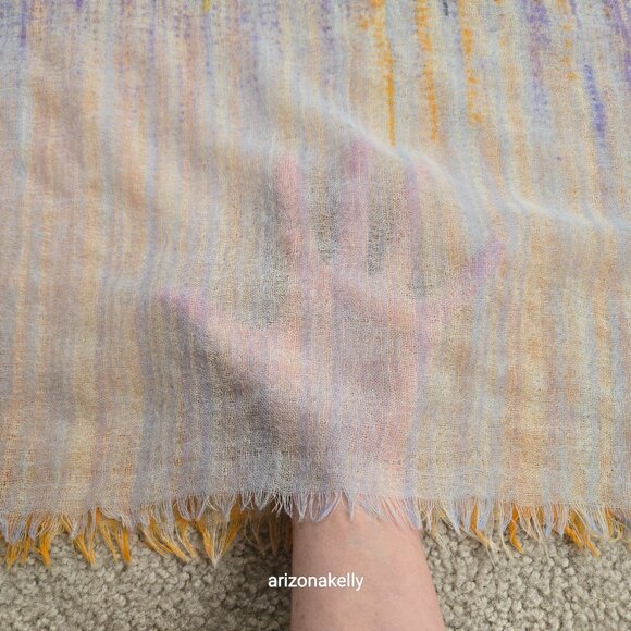 Lightweight Wool Scarf Streaked with Purple & Yellow - Picture 9 of 11